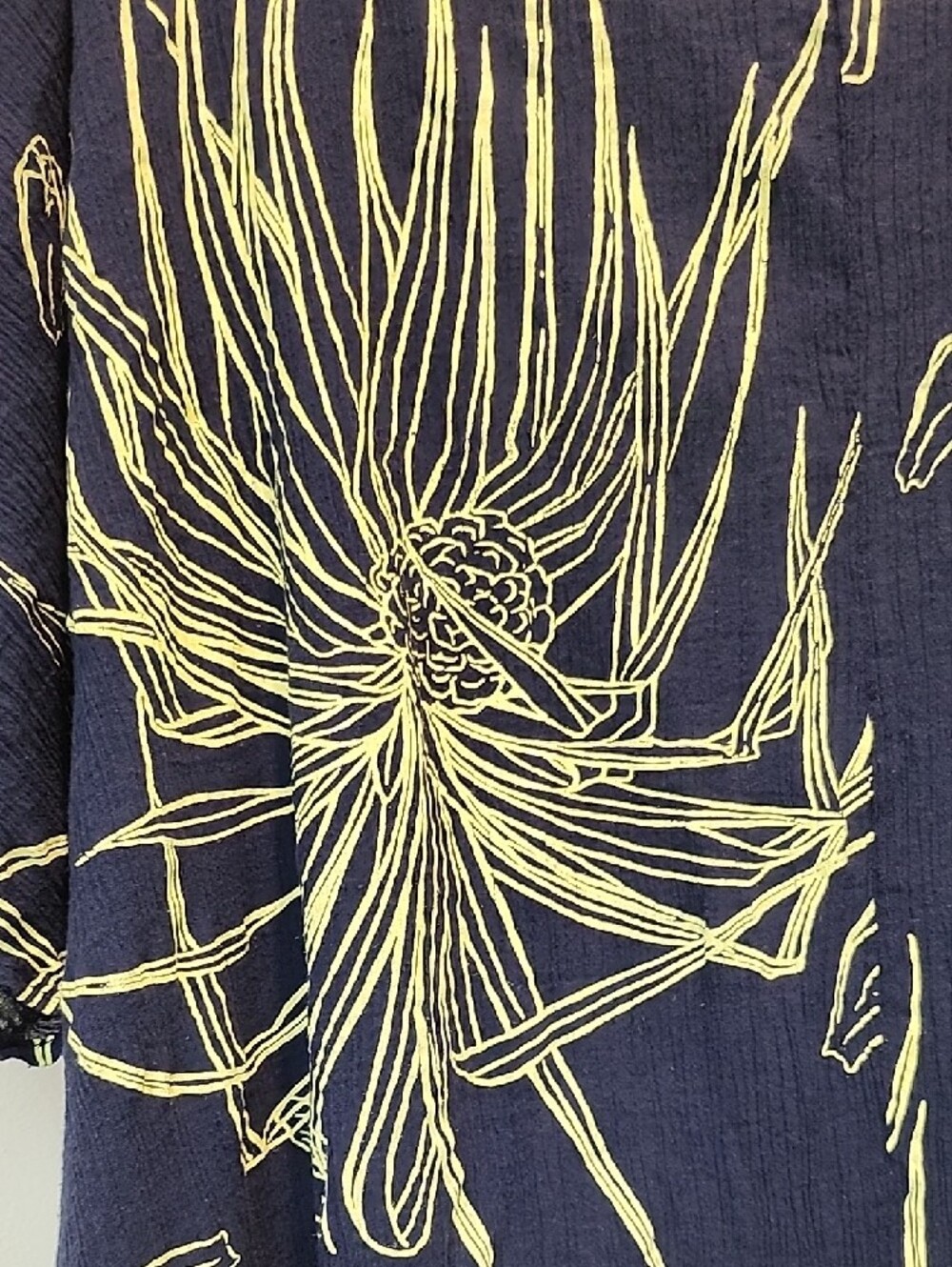 Hawaiian Kimono Top Jacket KAULUA'E Lauhala Yellow And Blue - Picture 6 of 6
